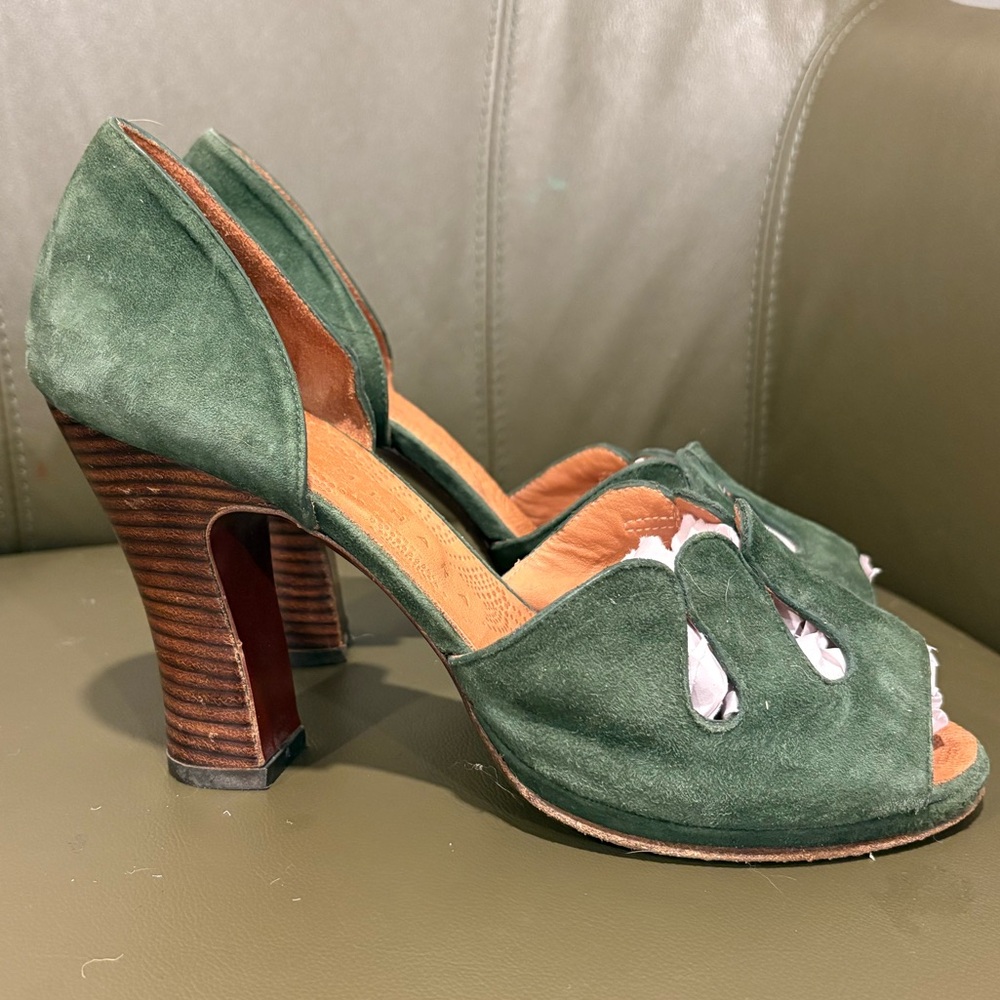 Chie Mihara Vintage Leather Sandals High Heels Brown Green Sz 40 US 9 9.5 Spain